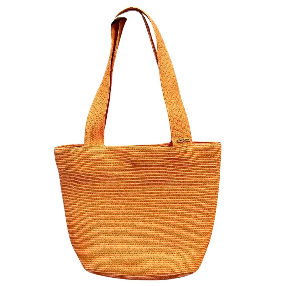 Eric Javits New York Orange Raffia Straw Tote Bag With Green Lining